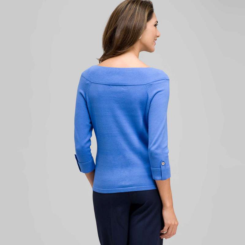 3/4 Sleeve Boat Neck Knit, Blue Fox, large image number 1